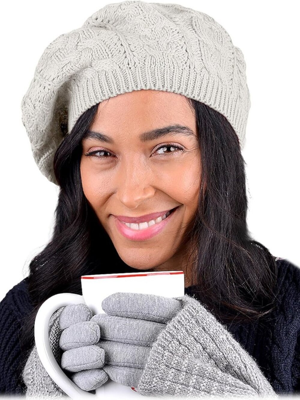 Women's Crochet Knitted Style Beanie Slouchy Hat Off-white